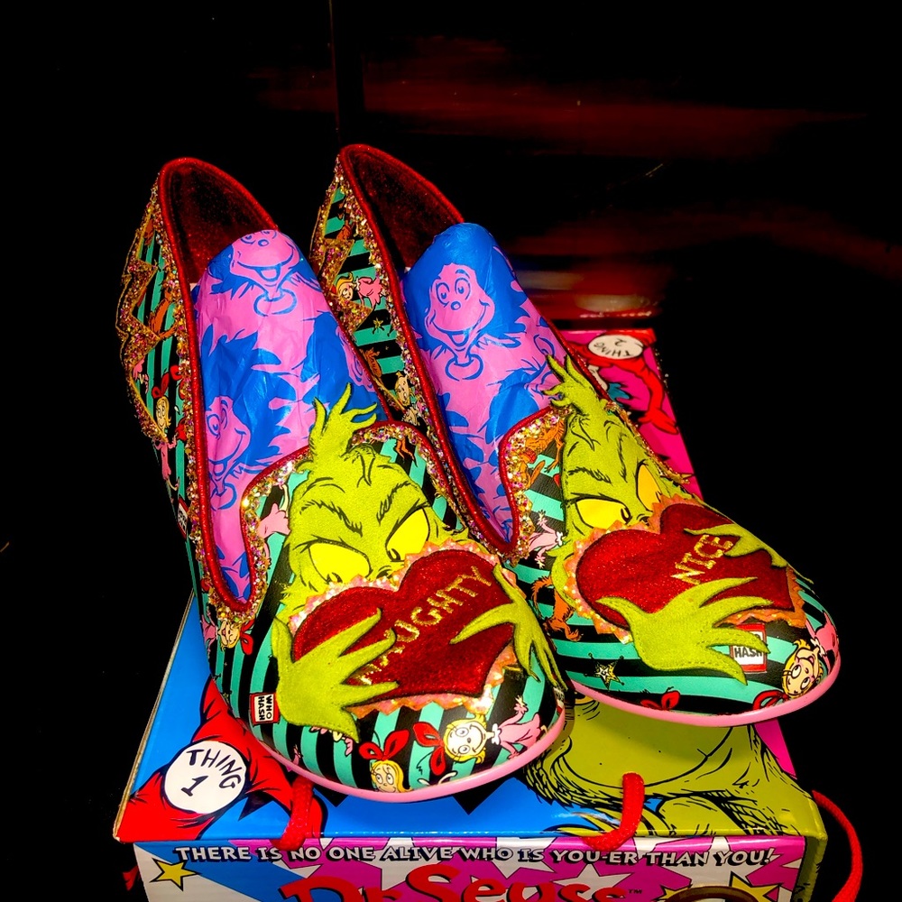 Nice and Naughty Dr. Seuss kitten heels by Irregular Choice.